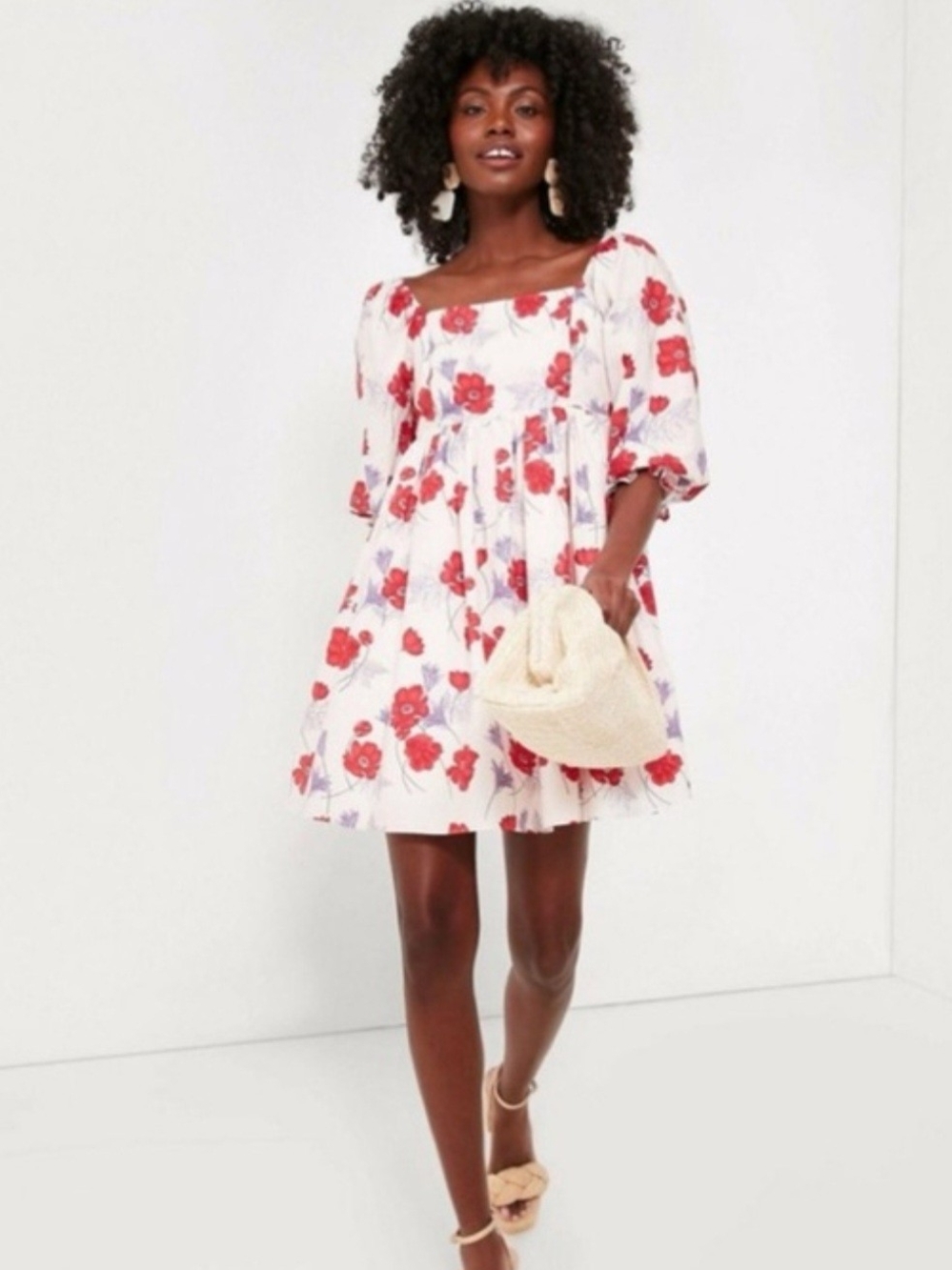 Tuckernuck White Mini Dress with Red Floral Pattern